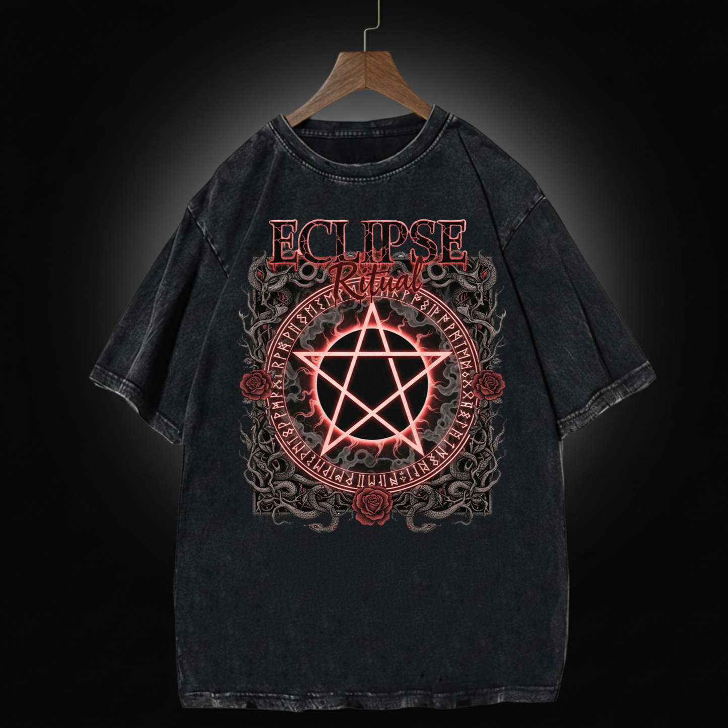 Dark Eclipse Oversized T Shirt Men | Washed Graphic Tee