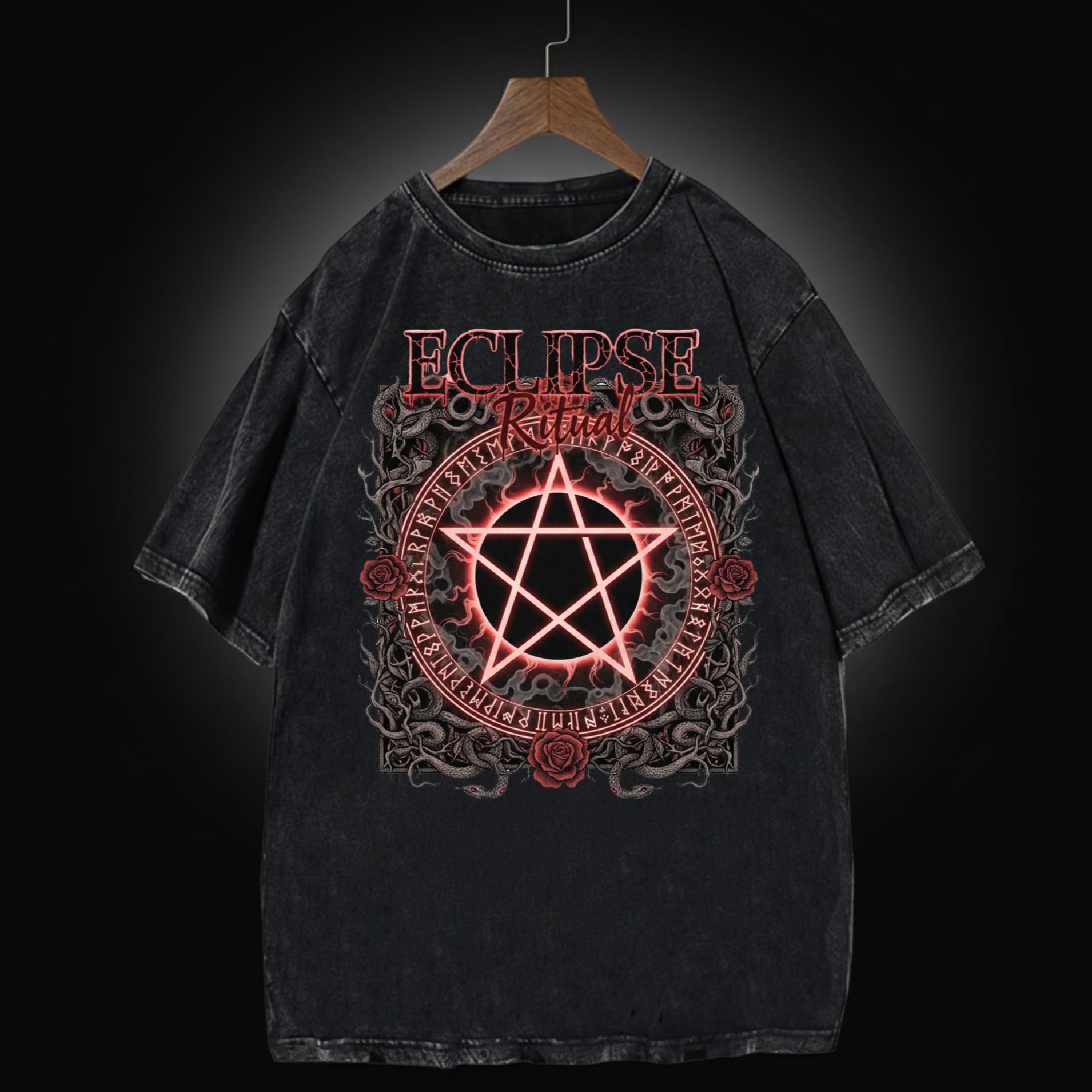 Dark Eclipse Oversized T Shirt Men | Washed Graphic Tee