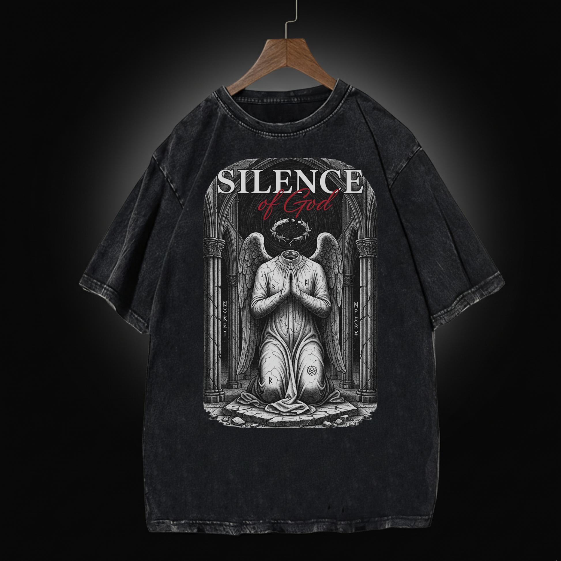 Silence of God Oversized T Shirt Men | Washed Graphic Tee