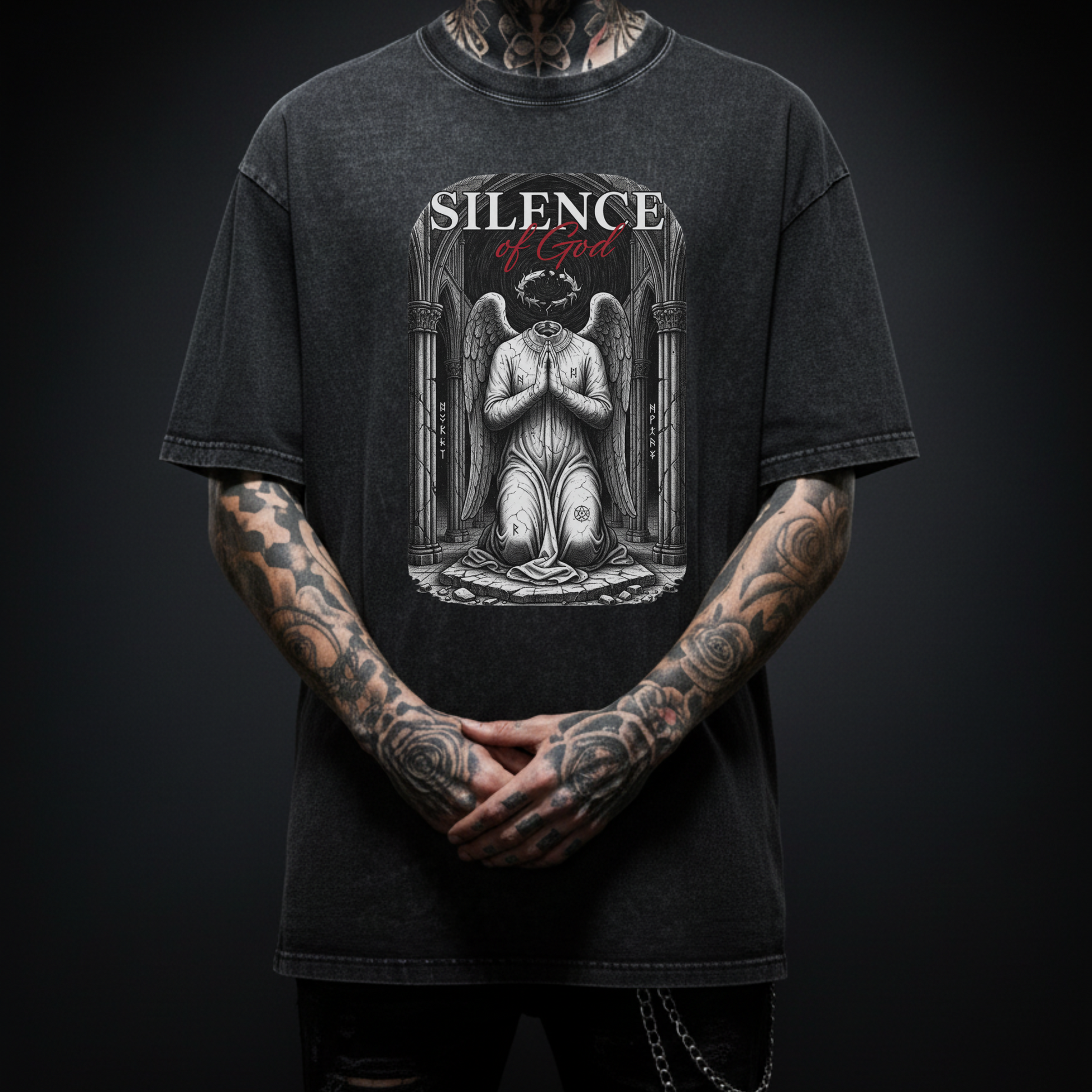 Silence of God Oversized T Shirt Men | Washed Graphic Tee