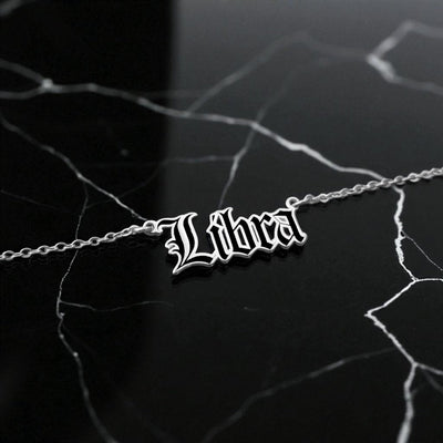 Libra Zodiac Necklace - Old English Gothic Necklace