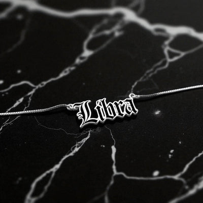 Libra Zodiac Necklace - Old English Gothic Necklace