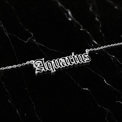 Aquarius Zodiac Necklace - Old English Gothic Necklace