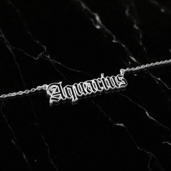 Aquarius Zodiac Necklace - Old English Gothic Necklace - iGothica
