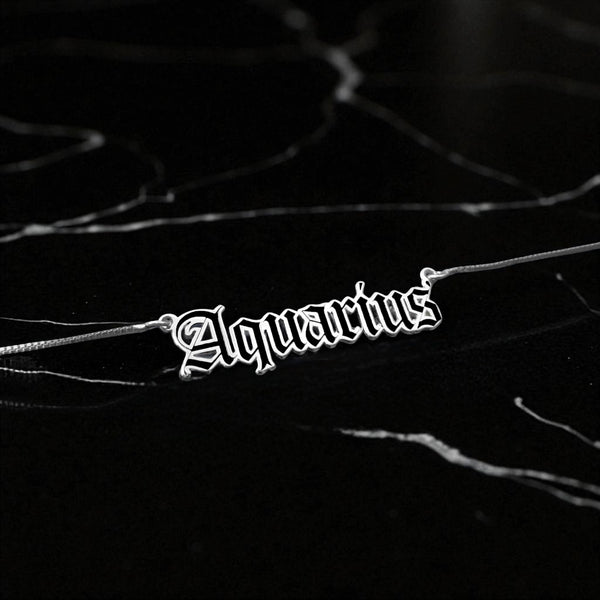 Aquarius Zodiac Necklace - Old English Gothic Necklace - iGothica