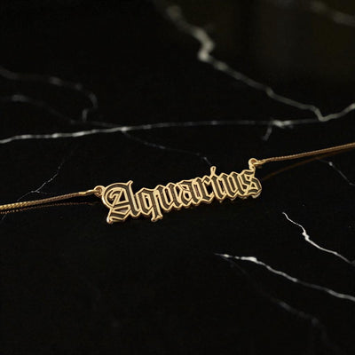 Aquarius Zodiac Necklace - Old English Gothic Necklace