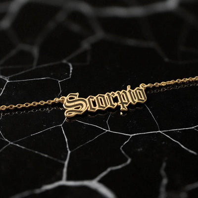 Scorpio Zodiac Necklace - Old English Gothic Necklace