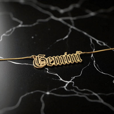 Gemini Zodiac Necklace - Old English Gothic Necklace - iGothica