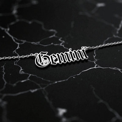 Gemini Zodiac Necklace - Old English Gothic Necklace