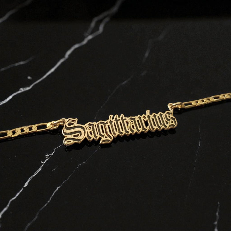 Sagittarius Zodiac Necklace - Old English Gothic Necklace