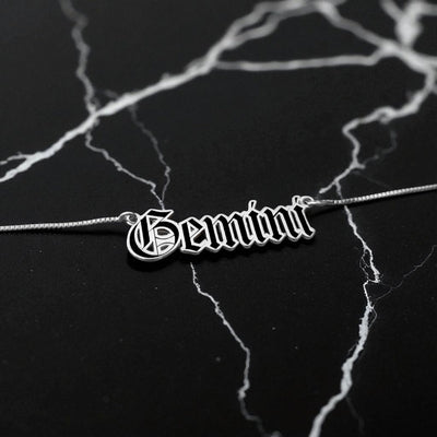 Gemini Zodiac Necklace - Old English Gothic Necklace