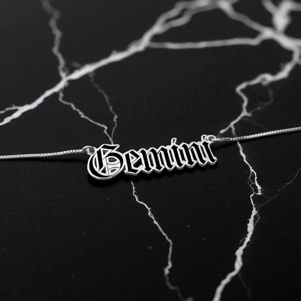 Gemini Zodiac Necklace - Old English Gothic Necklace - iGothica