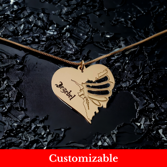 Devils Ribs: Personalized Heart with Ribcage Holes Necklace