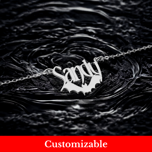 Shadowed Wings: Personalized Gothic Bat Pendant Necklace