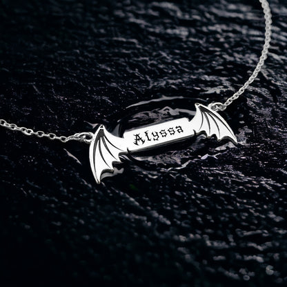 Devil's Embrace: Personalized Bar with Devil Wings Necklace