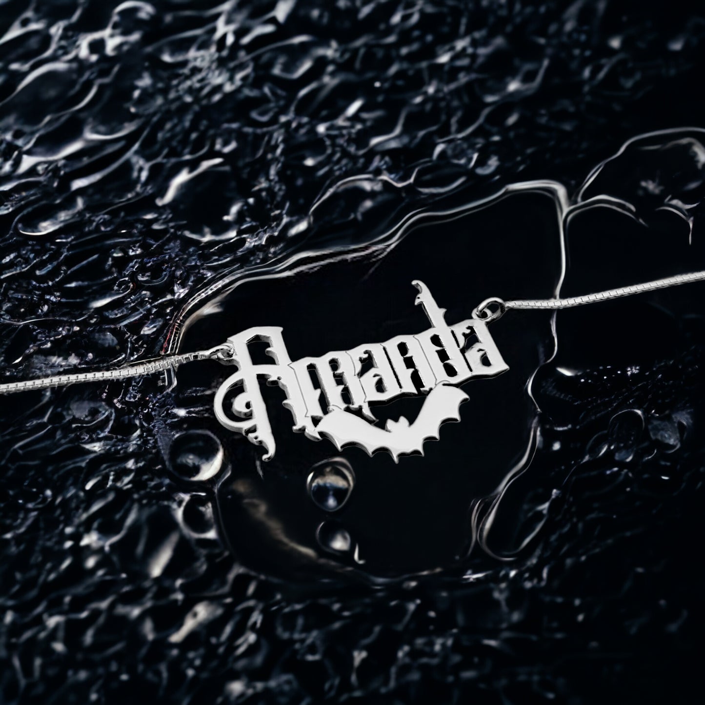 Shadowed Wings: Personalized Gothic Bat Pendant Necklace