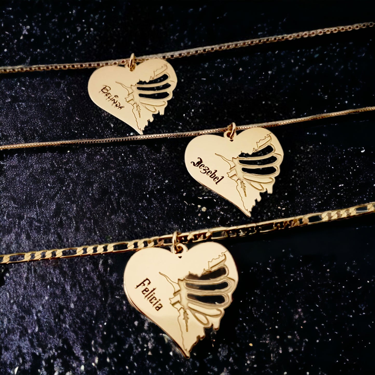 Devils Ribs: Personalized Heart with Ribcage Holes Necklace