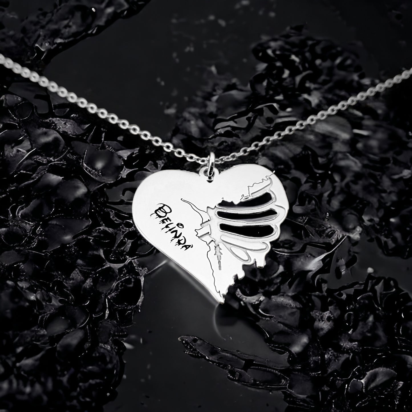 Devils Ribs: Personalized Heart with Ribcage Holes Necklace