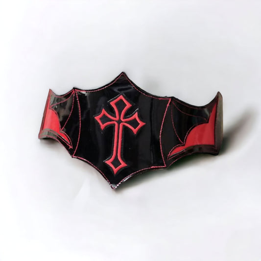 Bloodstained Elegance: Gothic Corset Belt with Red Cross