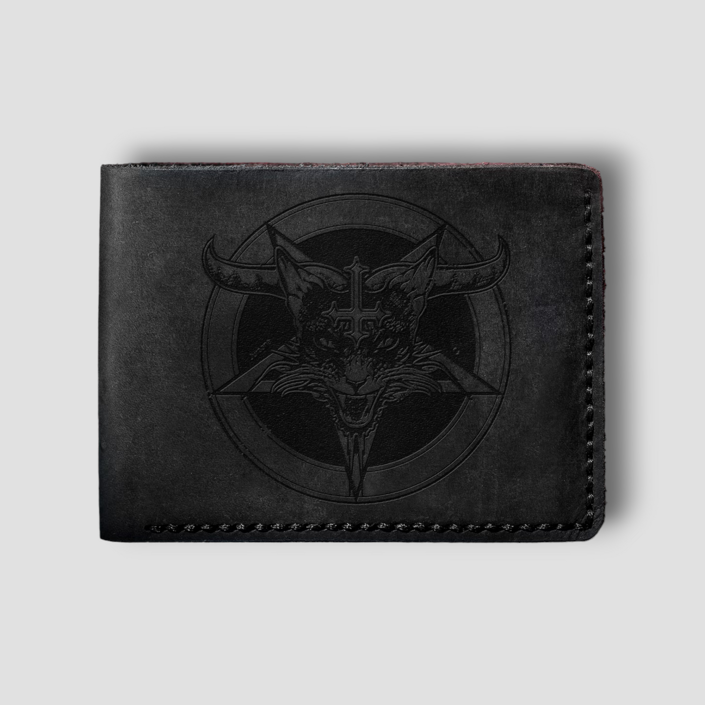 Satanic Cat Baphomet: Handmade Gothic Leather Wallet